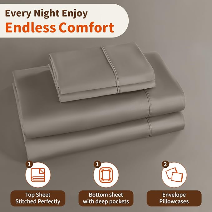 LBRO2M 1000 Thread Count 100% Egyptian Cotton Sheets Set Queen Size, 4 Piece Sets Bed Sheet Deep Pocket Sheet Set 16" Soft Comfortable All Season (Queen, Tapue)