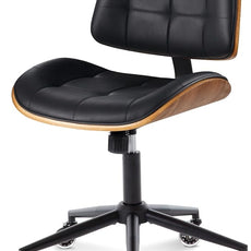 Home Office Desk Chair with Wheels, Adjustable Height Armless Office Chair, PU Leather Mid Back 360° Small Computer Chair, Modern Walnut Chair No Arms for Office, Reading Meeting Room(Black)