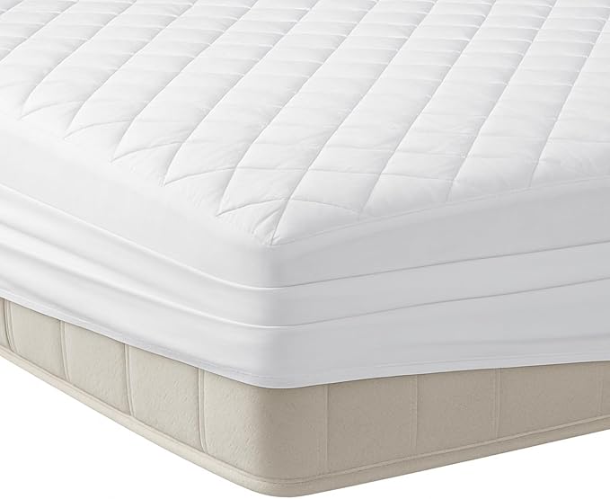 YATAS BEDDING Perle Quilted Fitted Mattress Protector, Machine Washable and Easy Care, Superior Protection and Comfort,100% Cotton Breathable top, White (Full) - 55"x75" - 14" Deep Pocket