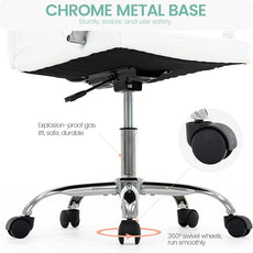 High Back Desk Chair, Modern PU Leather Home Office Task Chair with Arms, Adjustable Swivel Computer Executive Chair with Wheels (Pearl White)