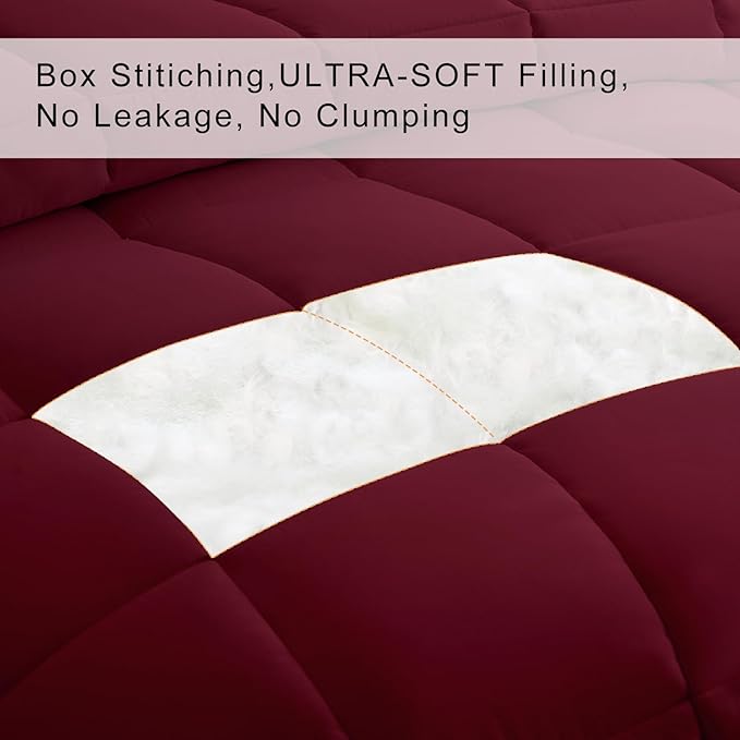 COHOME Quilted Twin/Twin XL Size Comforter - All-Season Down Alternative Duvet Insert - Luxury Hotel Winter Warm Burgundy Comforter with Anti-Clump Tech & 8 Tabs -Reversible（64"x88"）