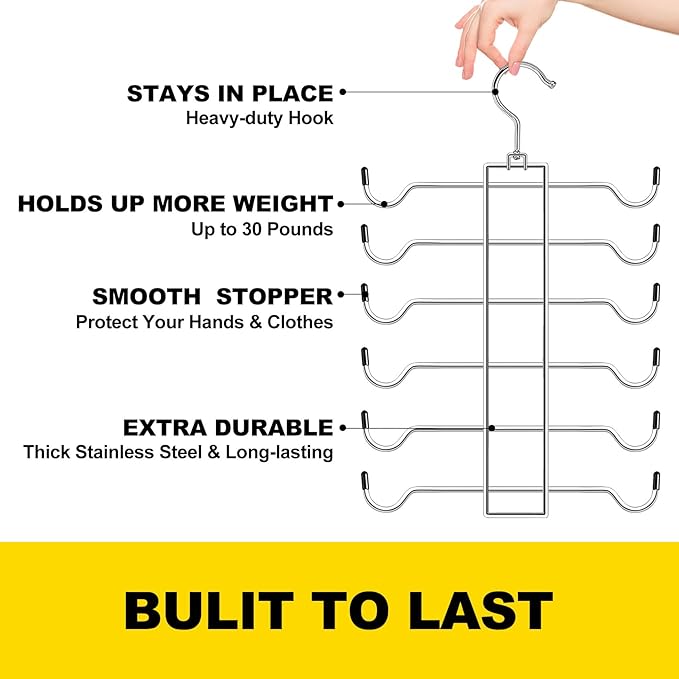 Tank Top Hanger, 6 Tier Space Saving Bra Hangers, Closet Organizers and Storage, Dorm Room Essentials for Girls, Organization for Camisoles Sports Bras Strappy Dress Swimsuits Ties, 2 Pack