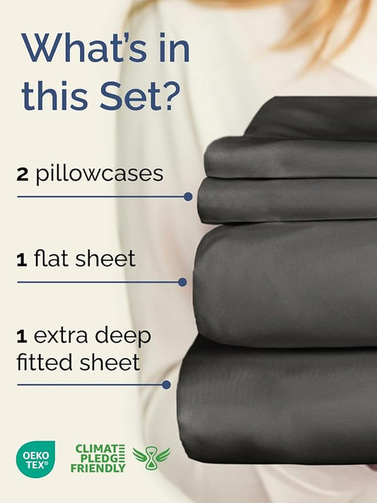 Extra Deep Pocket Full Sheets - 4 Piece Breathable & Cooling Bed Sheets - Hotel Luxury Bed Sheet Set - Soft, Wrinkle Free & Comfy - Easily Fits Extra Deep Mattresses - Deep Pocket Charcoal Sheets Set