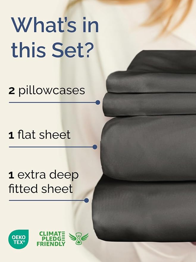 Extra Deep Pocket King Sheets - 4 Piece Breathable & Cooling Bed Sheets - Hotel Luxury Bed Sheet Set - Soft, Wrinkle Free & Comfy - Easily Fits Extra Deep Mattresses - Deep Pocket Charcoal Sheets Set