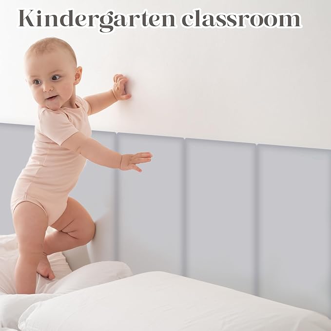 4 Pack Wall Padding for Playroom Peel and Stick Headboard 15.75" x 7.87" x 1.18" 3D Anti Collision Upholstered Wall Panels Self Adhesive Headboard Panel for Protection (Light Gray)