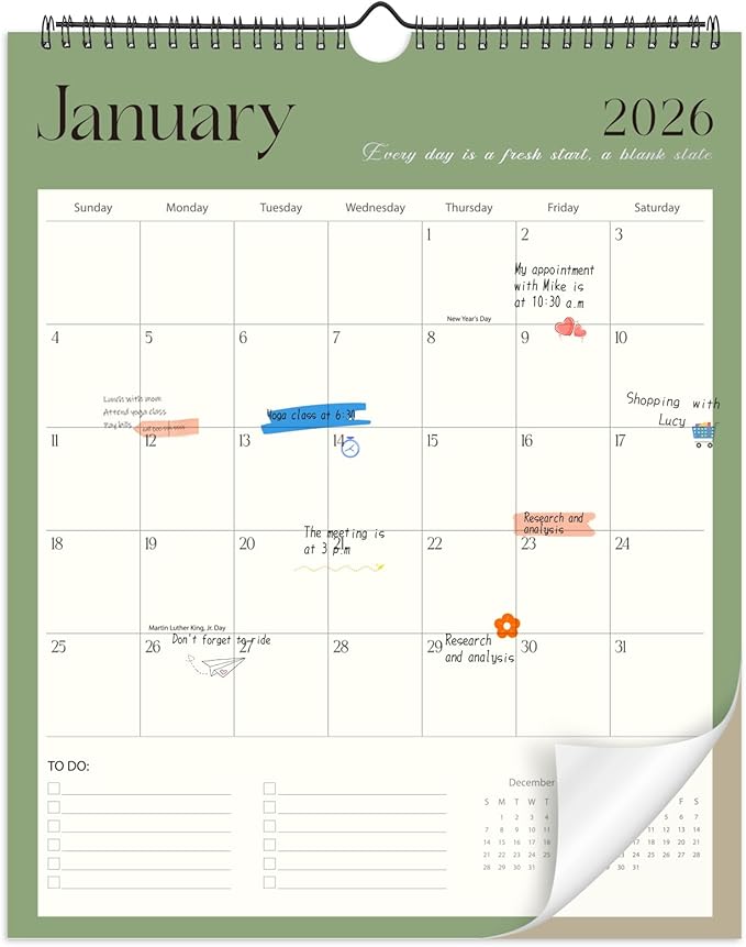 Wall Calendar 2026-2027, 18 Month Calendar from January 2026 to June 2027 14.5" x 11.8" Large Desk Calendar with Twin-Wire Binding for Home Office Planning Personal Organisers, Simple Style