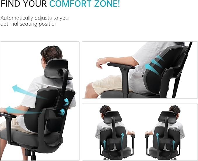 EUREKA ERGONOMIC Mesh Office Chair Ergonomic With Lumbar Support, Comfy Office Desk Chair With Adjustable Dual Back Support And Headrest, Black Office Chair With 3D Arms And Adjustable Height For Home