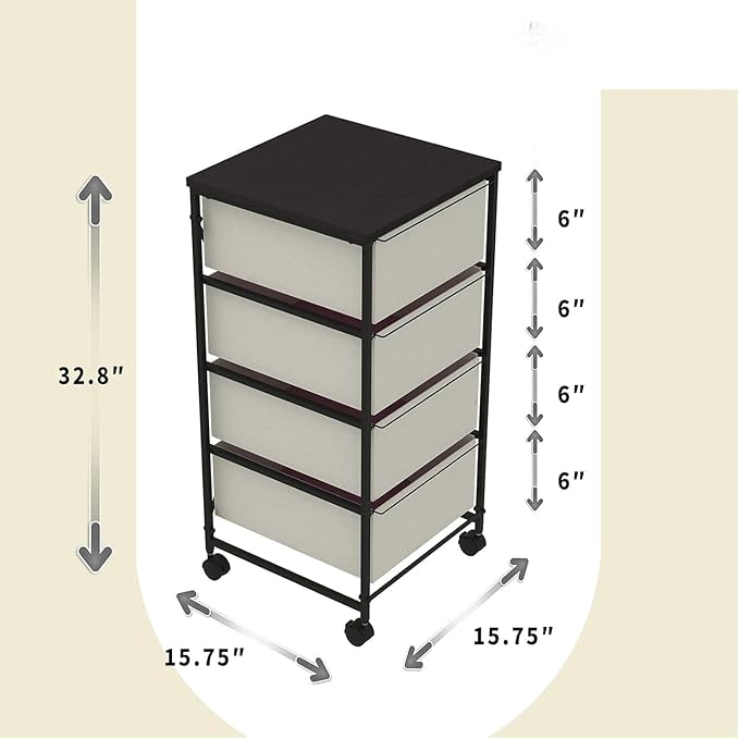 Small Cabinet with Drawers Rolling 4 Drawer Mobile File Cabinet for Home Office Storage and Organization, Fabric Vertical Under Desk Storage for A4/Letter Files(