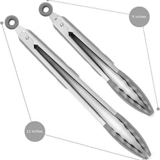 2 Pack Grey Kitchen Tongs, Premium Silicone BPA Free Non-Stick Stainless Steel BBQ Cooking Grilling Locking Food Tongs, 9-Inch & 12-Inch