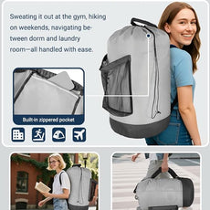 Laundry Bag with Shoulder Straps and Mesh Pocket Laundry Backpack Large Portable Laundry Hamper for College Laundromat Apartment