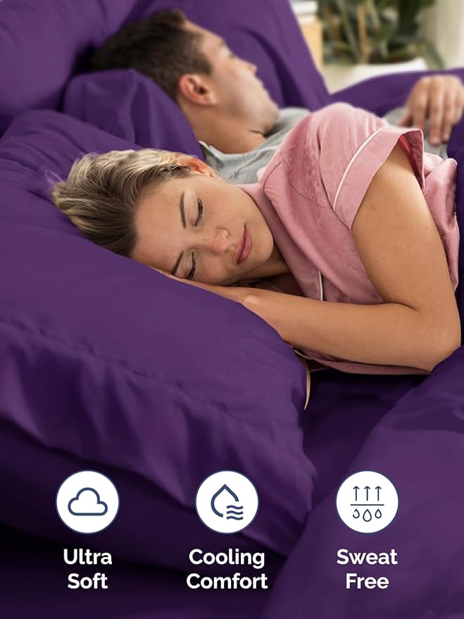 Extra Deep Pocket Split King Sheets - 5 Piece Breathable & Cooling Bed Sheets - Hotel Luxury Bed Sheet Set - Soft, Wrinkle Free & Comfy - Easily Fits Extra Deep Mattresses - Deep Pocket Purple Sheets