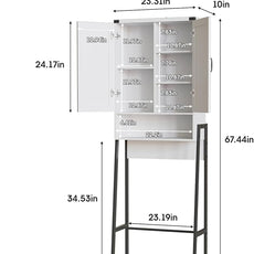 Over The Toilet Storage Cabinet with 2-Door Design Bathroom Organizers and Storage with Anti-Tip Device Over Toilet Organizer with Shelves for Bathroom,Restroom,Laundry White