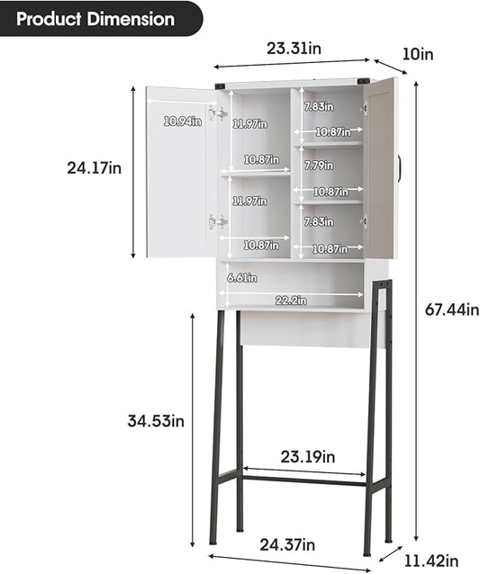 Over The Toilet Storage Cabinet with 2-Door Design Bathroom Organizers and Storage with Anti-Tip Device Over Toilet Organizer with Shelves for Bathroom,Restroom,Laundry White