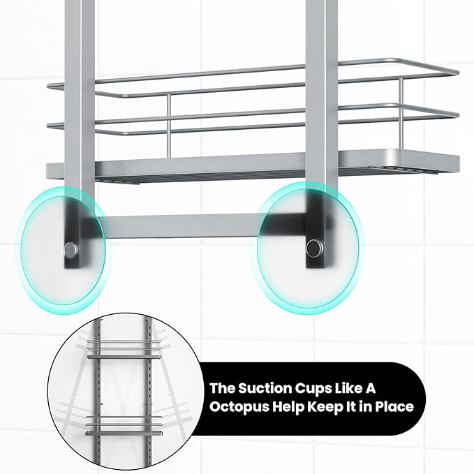Shower Caddy Hanging (Silver), Adjustable Anti-Swing-Over The Shower Head Caddy, 3 Tier Height Bathroom Storage Organizer Bathroom Shelves Basket Rack Shower Caddies (3Tier)