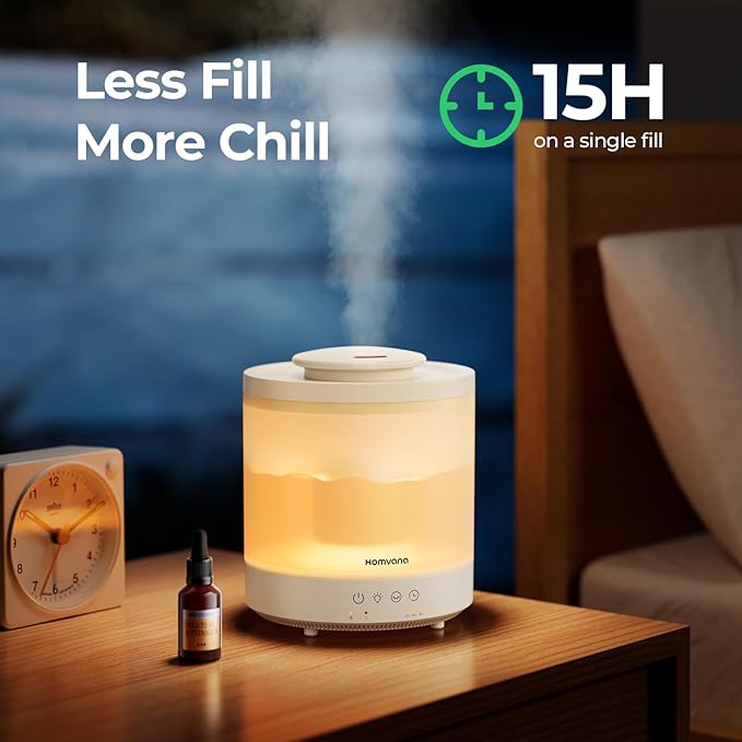 Homvana Small Humidifiers for Bedroom - 2 Packs 1.5L Cool Mist Top Fill Humidifier for Baby Nursery, Essential Oil Diffuser, 3 in 1 for Home Plants Offices and Grow Tents, 7 Color Lights, Ultrasonic