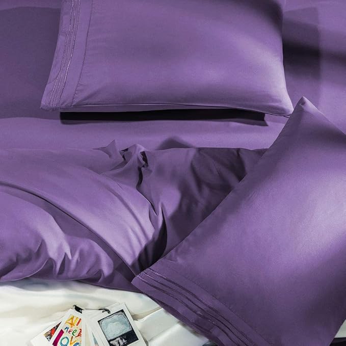 SONORO KATE Bed Sheet Set Super Soft Microfiber 1800 Thread Count Luxury Egyptian Sheets Fit 18-24 Inch Deep Pocket Mattress Wrinkle-6 Piece (Purple, California King)