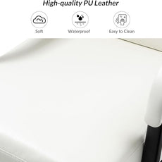 HULALA HOME Modern Faux Leather Home Office Chair with Tilt Lock & Metal Base, Desk Chair with Wheels & Padded Cushion, 360° Swivel Wide Seat Computer Task Chair, White