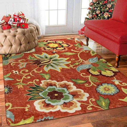 Lahome Floral 4x6 Red Area Rugs, Washable Throw Soft Rug for Bedroom Non-Slip, Paisley Print Fall Carpet for Christmas Living Room Dinning Room Entryway Kitchen Office (4'x6', Red)