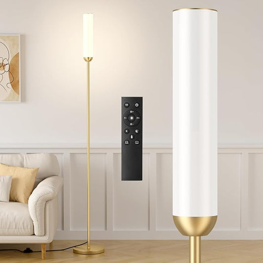Ambimall LED Floor Lamp with Remote Control, 65" Standing lamp with Stepless Adjustable 3000K-6500K Colors & 30-100% Brightness, Foot Switch(Gold)