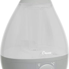Crane Ultrasonic Teardrop Cool Mist Humidifier, Large 1 Gal Tank, Automatic Shut-Off, Baby Humidifiers for Nursery and Bedroom, Grey
