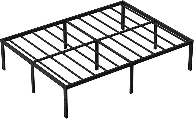 18 Inch Queen Bed Frame Heavy Duty Metal Platform No Box Spring Needed, Maximum Storage, Easy Assembly, Noise Free, Black