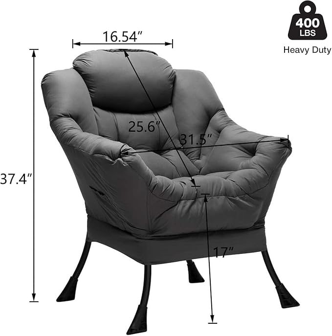 HollyHOME Lazy Chair with Armrest and Side Pocket, Comfy Accent Lounge Chair,Leisure Sofa Armchair for Living Room, Bedroom, Dorm, or Small Spaces, Oversized Reading Sofa Chair,Dark Grey