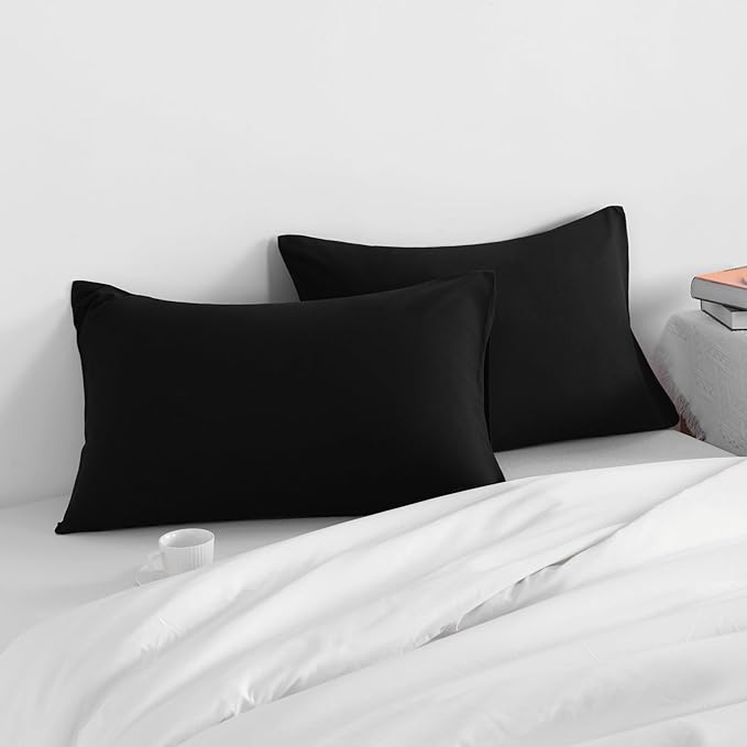 NTBAY Standard Pillow Cases Set of 2, 2 Pack Brushed Microfiber 20x26 Pillow Cases, Soft, Wrinkle, Fade, Stain Resistant Black Pillow Cases with Envelope Closure, 20x26 Inches, Black