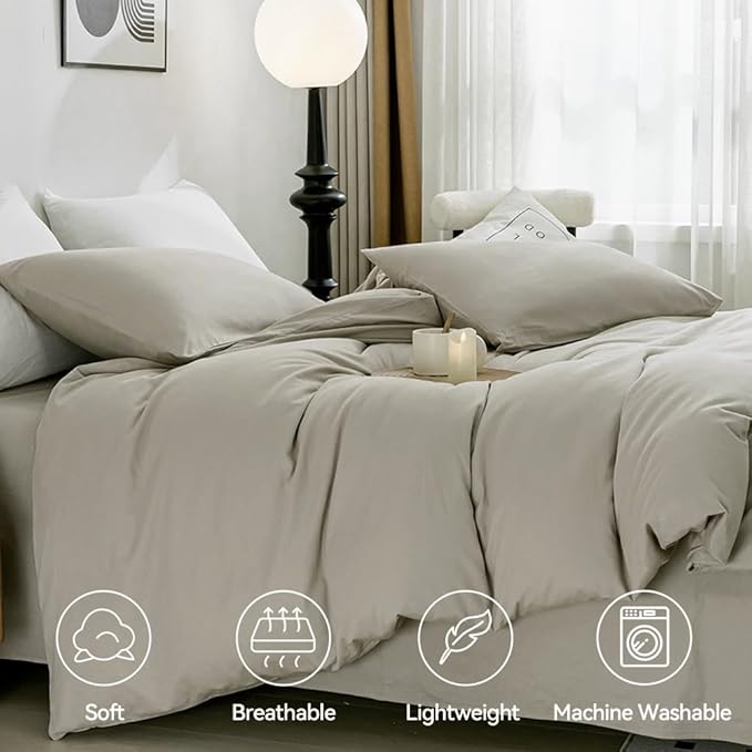 JELLYMONI Cotton Duvet Cover Full Size - 100% Washed Cotton Linen Like Textured Comforter Cover, 3 Pieces Lightweight Soft Bedding Set with Zipper Closure (Linen Grey, Full 80"x90")