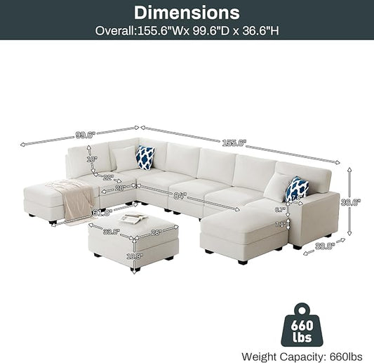 Legend Vansen Modular Sectional Sofa U Shaped Couch with Ottoman Modern Reversible Corner Sectional Couch for Living Room (Cream, U Shaped Sofa-4)