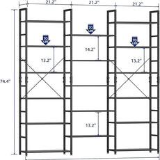 NUMENN Triple Wide 6 Tier Bookshelf, Rustic Industrial Style Bookcases and Bookshelves with 17 Open Display Shelves, Modern Tall Bookcase Furniture for Bedroom, Living Room and Home Office, Black