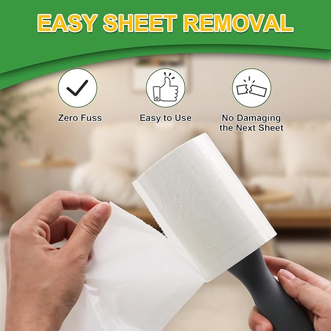 Lint Roller Pet Hair Value Pack of 500 Sheets, Extra Sticky Lint Remover for Dog & Cat Fur, Clothes, Furniture, Couches Reusable Rollers for Fuzz, Fluff & Hair (White, 2 Count / 500 Sheets)