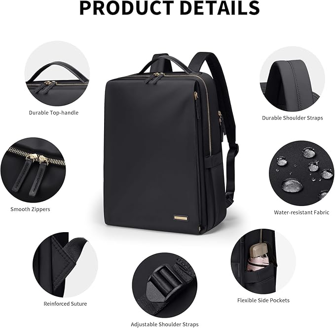 Stylish Laptop Backpack for Women Airline Approved Perfect for Work College and Travel Multi-Functional Casual Daypack Fits 14 Inch Notebook (Black)