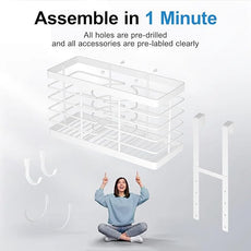 Hair Tool Organizer, 3-in-1 Universal Hair Dryer Holder, Adjustable Height Metal Blow Dryer Holder Wall Mounted/Over Cabinet Door/Free-Standing, Bathroom Organizer and Storage(White)