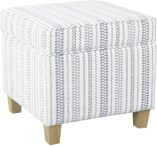 HomePop Home Decor | K7342-F2359 |Classic Square Storage Ottoman with Lift Off Lid | Ottoman with Storage for Living Room & Bedroom, Blue Stripe Large
