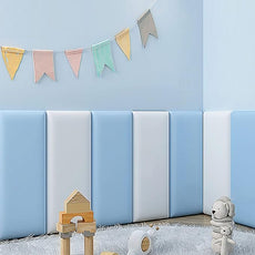 3D Anti-Collision Wall Padding for Kids, Peel and Stick Upholstered Wall Panels, Queen Headboard, Playroom Decorative Protection, Pack of 2 Panels Sized 23.6' X 11.8' (Sky Blue)
