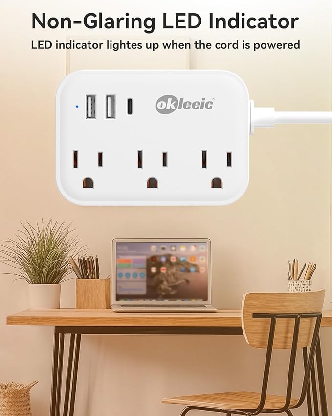 Short Extension Cord 2 Foot - Small Surge Protector Appliance Power Strip, 14 Gauge Heavy Duty Extension Cord with 3 Outlets 3 USB, High Wattage for Microwave, Workbench, Kitchen, Garage Must Have