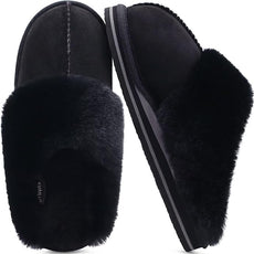 KuaiLu Womens Fluff Dual Memory Foam Slippers Ladies Cozy Arch Support Warm Scuff Slippers Slip on Comfy Winter House Shoes with Non-Slip Indoor Outdoor Hard Sole