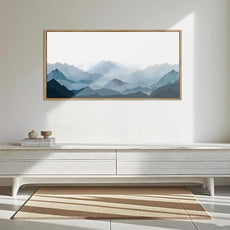 Blue Framed Mountain Landscape Wall Art Fog Mountain Painting Wall Decor for Bedroom Living Room Office Decor 20x40 Inch