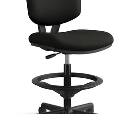 HON Volt Standing Desk Chair, Leather Office Chair with Foot Rest, Armless Drafting Stool, Ergonomic Recline and Center Tilt, for Computers, Offices, Work, Black