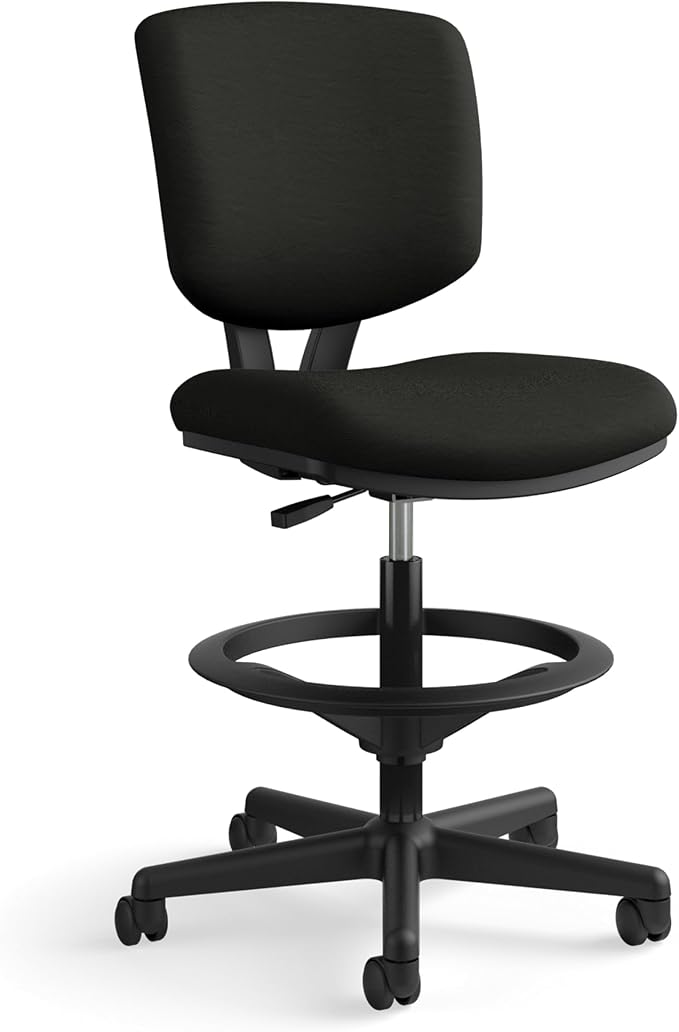HON Volt Standing Desk Chair, Leather Office Chair with Foot Rest, Armless Drafting Stool, Ergonomic Recline and Center Tilt, for Computers, Offices, Work, Black