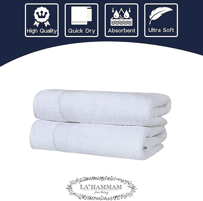 Personalized Bath Sheet Towels for Bathroom, Hotel, Spa, Pool, College Dorm, Super Soft, Highly Absorbent Turkish Cotton Monogrammed Oversized Towel 40" x 80" Extra Large Jumbo Bath Sheets, White
