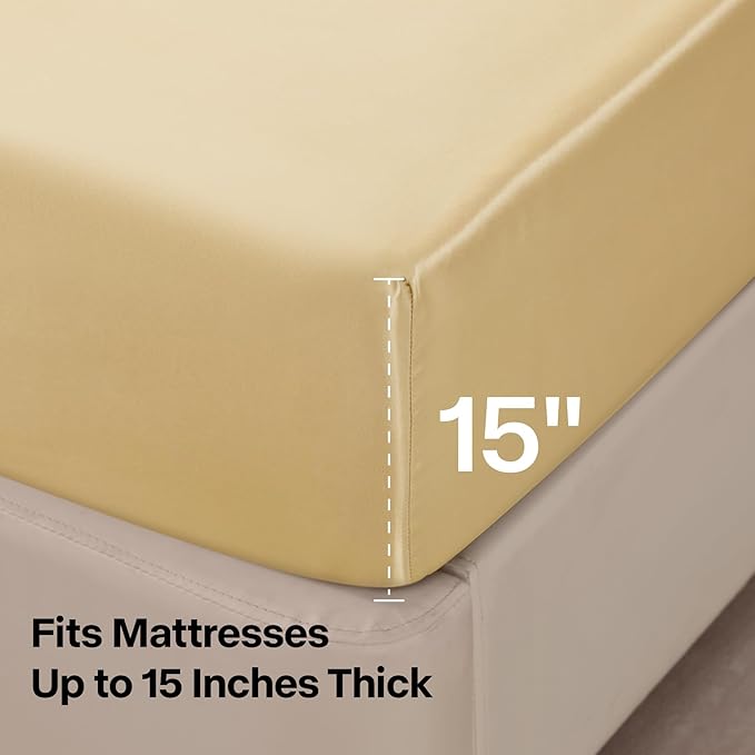 BEDELITE Satin Sheets Twin Size Bed Set, Luxury Soft Champagne Silky Sheets for Hair and Skin, Similar to Silk Bed Sheets Set 3 Pieces with 1 Deep Pocket Fitted Sheet, 1 Flat Sheet, and 1 Pillowcase