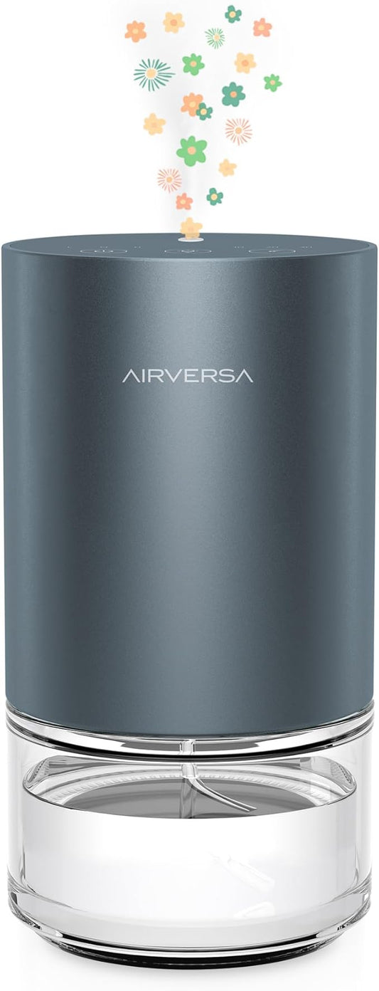Airversa Essential Oil Diffuser Waterless Aromatherapy Diffusers for Home Large Room, Bedroom, Car, Office, Desk, Battery Operated, Small Diffuser for Pure Scent, 100mL Capacity, AN9 (Gray)