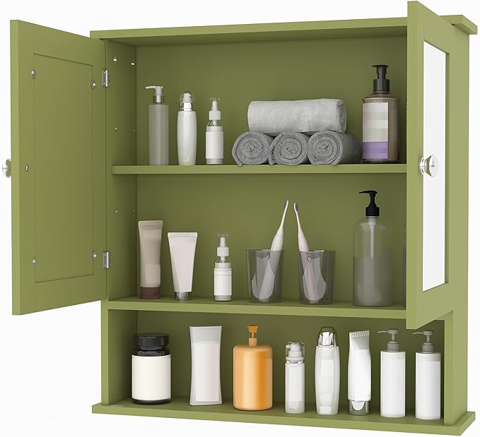 22.2 Inch Mirrored Medicine Cabinet for Bathroom, Over Toilet Wall-Mounted Storage Cabinet with Adjustable Shelf, Waterproof MDF Cabinet for Bathroom Organization