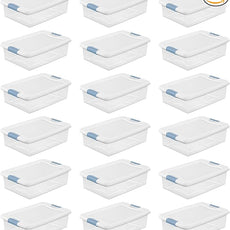 Sterilite 18-Pack Latching Box, Under Bed Storage Bins with Lids, Clear Plastic, 32 Quart - Heavy-Duty Organizing Containers for Closet, Bathroom, and Office