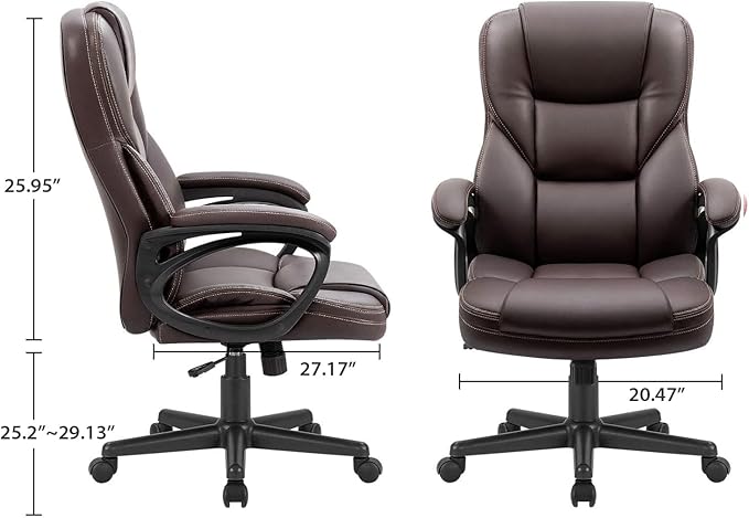 Furmax Office Executive Chair High Back Adjustable Managerial Home Desk Chair, Swivel Computer PU Leather Chair with Lumbar Support (Brown)
