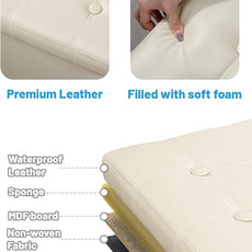 AmasSmile Storage Ottoman Folding Foot Rest Stool, Leather Footstool Bench, Short Ottoman Stool, Storage Foot Rest Store, Books (Beige, 17