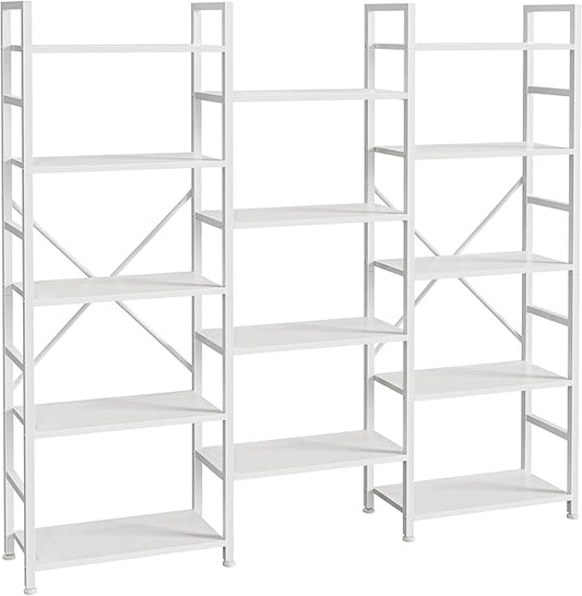SUPERJARE Triple 5 Tier Bookshelf, Bookcase with 14 Open Display Shelves, Wide Book Shelf Book Case for Home & Office, White