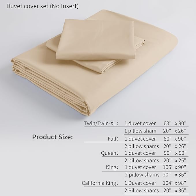 Beige Duvet Cover Set Queen Size 100% Egyptian Cotton 3Pcs Home Bedding Set- 1 Duvet Cover with 2 Pillowshams, 400 Thread Count Super Soft Comforter Cover with Corner Ties(90x90 Inches, Beige)