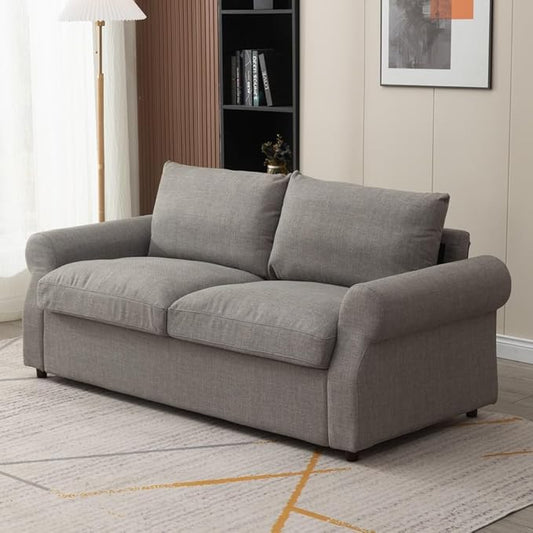 Panana Modern 2 and 3 Seats Loveseat Sofa Couch with Storage, Small Love Seat Couches for Living Room, Bedroom, Apartment, Office (Light Gray Linen Fabric, Scroll Arm - 3 Seater)